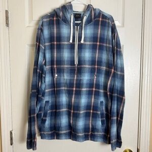Quiksilver Neo Blue Hooded 100% Cotton Anorak Lightweight Jacket Men Size XL